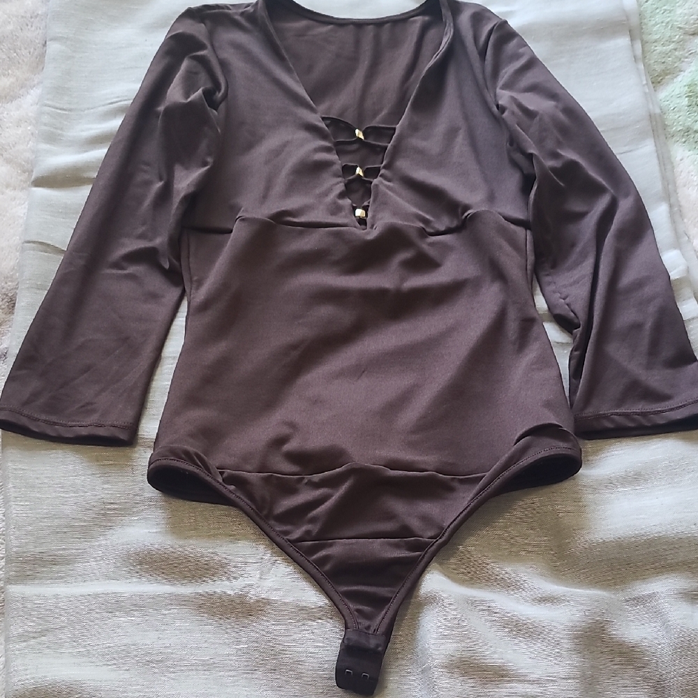 Brown Long Sleeve Bodysuit With Sash Included Colombian Style